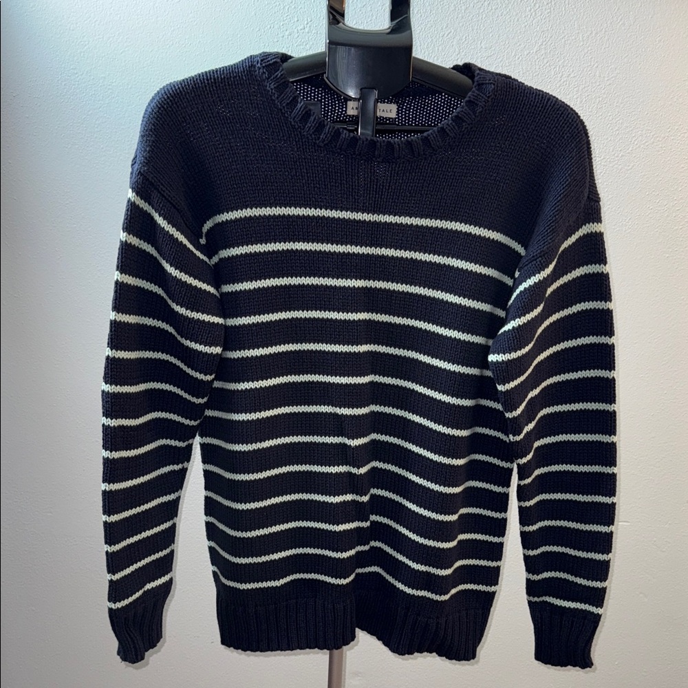 Aeropostale Navy and White Striped Crewneck Sweater